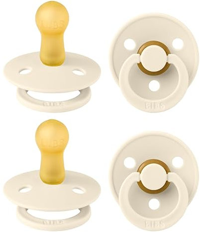 BIBS Colour Schnuller 4er-Pack, BPA-frei, Kirschform Nippel. Naturkautschuk/Latex, Hergestellt in Dänemark, Größe 2 (6-18 Monate), Ivory