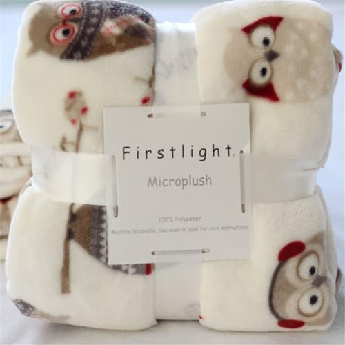 ENEN Flanell Fleecedecke Kuscheldecke Warm Flauschig Wohndecke Sofadecke Couchdecke Bettüberwurf Flauschige Weiche Sofaüberwurf Decke Wohndecken (127x178cm,beige Eule)