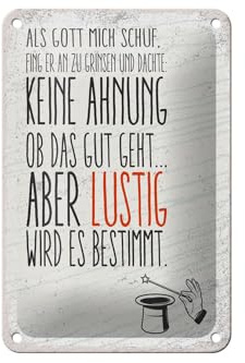 Femer Blechschild Spruch lustig als Gott mich schuf 12x18cm Dekoration
