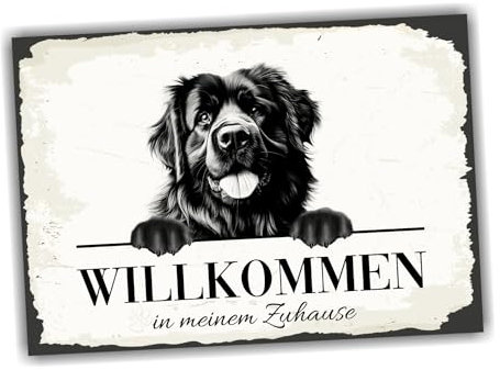 siviwonder Hundeschild Willkommen Zuhause Neufundländer Neufi No.3 Dog Schild Spruch Türschild Warnschild Geschenkidee schöner Spruch Hundemotiv Aluminium Wetterfestes Hundeschild