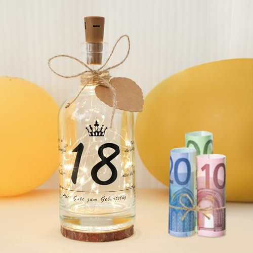 Seutgjie 18th Birthday LED Bottle Light with Saying for Women Girls Boys, Personalised Gift, Glass, 18
