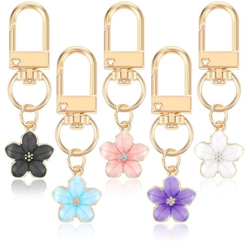 JIEYAO Porte-clés à fleurs mignons, porte-clés esthétiques, mini sac à dos floral, accessoire de sac à dos pour femme, Violet, bleu, rose, blanc, noir