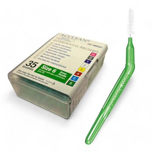 DE Healthcare Products – Piksters (35 Stück), wiederverwendbare Interdentalbürsten, 14 mm lang, Draht-Ø 0,63 mm, Größe 6, konisch, grün