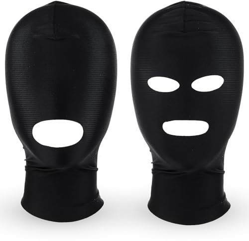 Qianyu 2 Stück Dünn Skimaske Vollgesichtsmaske schwarze atmungsaktive Kapuze für Halloween-Maskenball Cosplay-Kostümzubehör Unisex-Kopfbedeckung Mundloch und offene Augen Mund 3 Löcher bequeme Maske