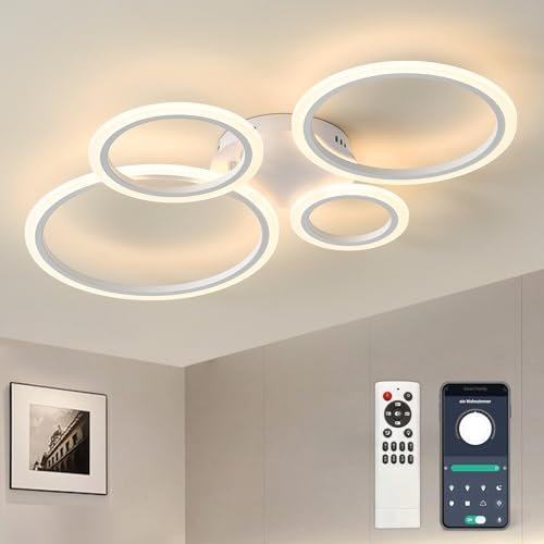 Tetipa LED Deckenleuchte Dimmbar, 40W-80W Deckenlampe LED Wohnzimmerlampe mit Fernbedienung APP Farbwechsel, Moderne Wohnzimmerlampe Dimming Deckenbeleuchtung Schlafzimmerlampe