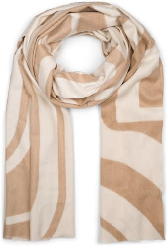 styleBREAKER Damen Schal mit geschwungenem Linienmuster - Weicher und stylischer langer Schal 01017162, Farbe:Braun-Beige