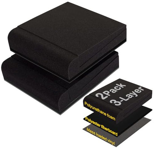 2 Pack Studio Monitor Isolation Pads, Innovative 3-Layer Construction, Acoustic Speaker Isolation Pads, Angled Speaker Foam Stand, High Density Acoustic Foam, for 3- 5 inch Speakers