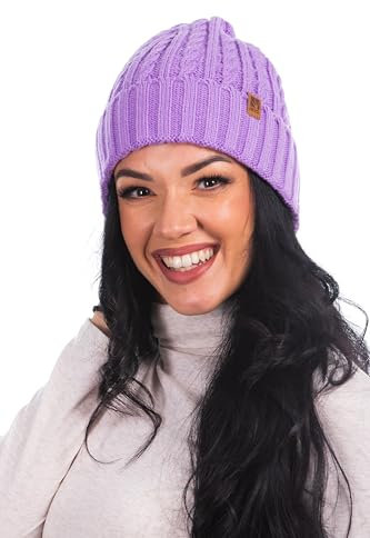 HEYO Beanie Damen, Wintermütze mit Umschlag, Strickmütze Warme Mütze für Winter HCD004 (DE/NL/SE/PL, Alphanumerisch, Einheitsgröße, Lila)