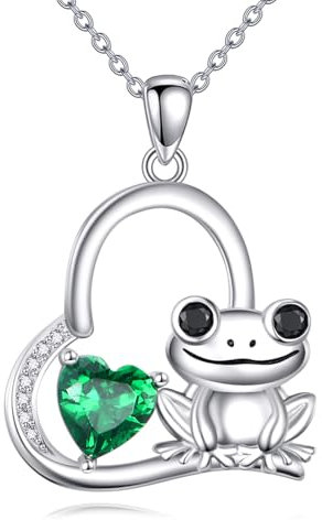 YAFEINI Frosch Kette 925 Sterling Silber Herz Geburtsstein Halskette Frosch Schmuck Geschenke für Damen