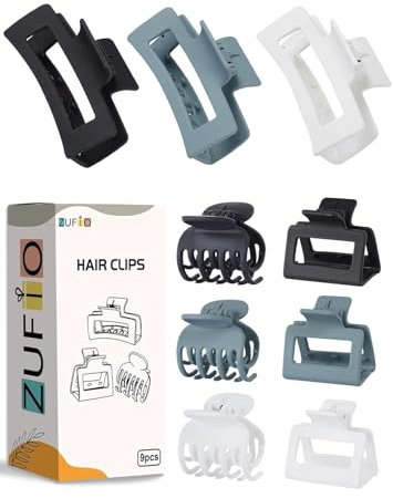 Zufio Haarspangen für Damen, 4 Stück rechteckige matte Haarklammer mit einer Breite von 4,1 cm und 4 Doppelreihen mit 4,1 cm Zinken, Haarspangen für Damen (Schwarz)