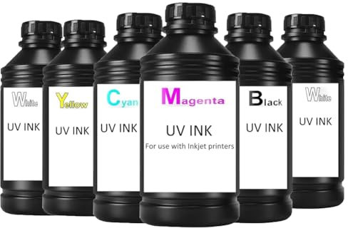 UV Tinta para UV A3 A4 Impresora, CMYKWV, cada botella de 500 ml, 6 botellas en total