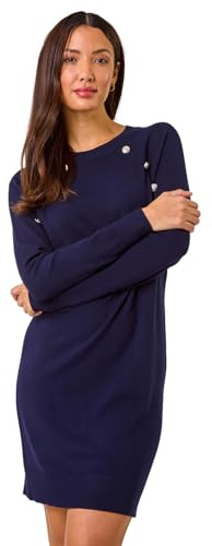 Roman Originals Knitted Jumper Dress for Women UK Ladies Stretchy Knit Knitwear Autumn Winter Casual Smart Pull On Work Long Sleeves Slouch Above Knee Short Length