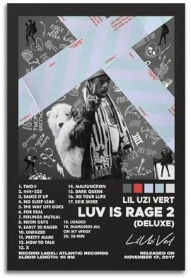 LIRAHRNNKA Lil Uzi Vert Album Luv Is Rage 2 (Deluxe) Poster, dekoratives Leinwand-Poster, Wandkunst, Wohnzimmer, modern, Schlafzimmer, Dekoration, Poster, 30 x 45 cm, ungerahmter Stil