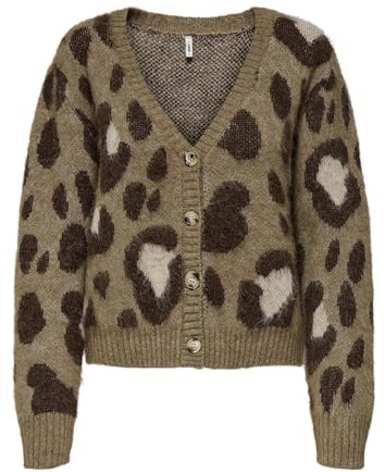 ONLY Damen Strickjacke Cardigan mit Leopardmuster ONLEdelie Life V-Neck