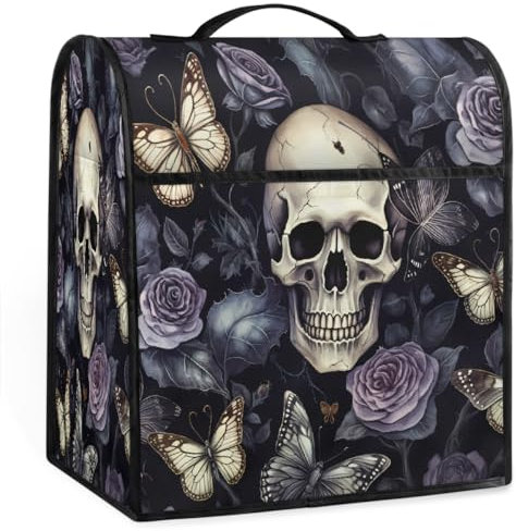 Mexpekil Abdeckung für Küchenständer mit Totenkopf, Rose, Schmetterling, mit Taschen, staubdicht, für Lebensmittel, Kaffeemaschine, Mixer, Haushaltsgeräte