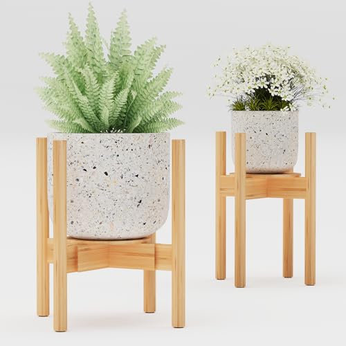 Semiocthome Adjustable Bamboo Plant Stand Indoor with Removable Tray, Wooden Flower Stand, Pot Holders Fits 20cm to 30cm Pots, Indoor Plant Stands for Living Room, Bedroom, Kitchen, 1 Pack - Natural