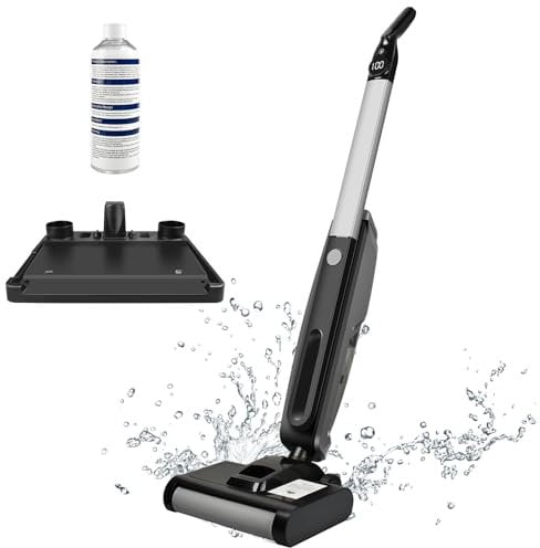 Lavapavimenti senza Filo, 2 in 1Aspirapolvere Senza Fili a Secco e Umido, Leggero con Schermo Digitale, Pulizia Automatica, Doppio Serbaoio d'Acqua 0.75L, Macchie Ostinate e Pavimenti Duri