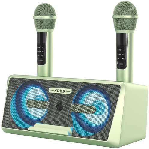 Karaoke Maschine mit 2 Kabellosen Mikrofonen,Karaoke Anlage HiFi mit 20W Bluetooth Lautsprecher,Partybox für Party,Outdoor,Geburtstag (Grün)