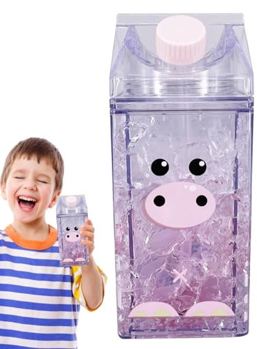 Yongany Milk Box for Refrigeration, 400ml Leakproof Clear Milk Carton Shaped Box with Straw for Drink, Refrigerator Juice Storage for Apartment Kitchen Hotel Farmhouse