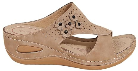 RLEHJN Sandales Femme Été Confortable Orthopédique Mules En Cuir Pour Femmes Sandale Mode Bout Ouvert Compensées Pantoufles Rétro Compensé Chaussures De Plage Anti-Dérapant Respirant Pas Cher