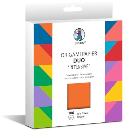 URSUS 22875599F - Origami Papier Duo Intensive, 100 Blatt 80 g/m², Größe 15 x 15 cm, beidseitig farbiges Faltpapier in verschiedenen Farben, inkl. Faltanleitung