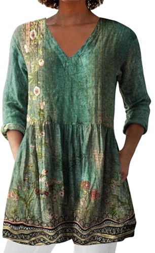 Leinenbluse Damen, Blusenshirt Langarm Sommer Leinen Shirt Sommerblusen Leicht Strand Tunika Luftig Boho Elegante Oberteile Tshirt Longshirt Blusen & Tuniken Für Damen