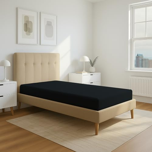 Pizuna Spannbettlaken 110x200-120x200 cm Baumwolle Schwarz 800 Fadenzahl | 100% Langstapelige nur Spannbetttuch, Weiche Mako Satin-Webart passt bis zu 40cm Matratzenhöhe (100% Baumwolle Bettlaken)