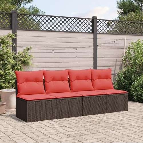 GCHDHAPB Gartensofa rot, braunes Rattan, Stoff mittlere Sitze viele