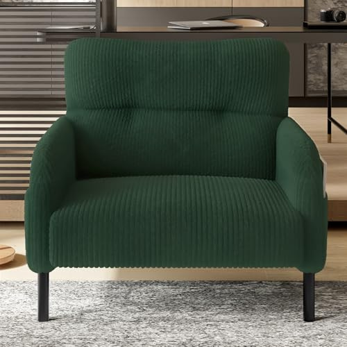 KOMHTOM Fauteuil Simple Places en Velours Côtelé avec Dossier Haut Confortable, 4 Poches et Pieds en Métal - Canapé d'angle Moderne pour Salon, Chambre à Coucher et Bureau (Vert-1)