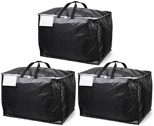 Moving & Storage Bags – HEAVY DUTY 100L - PREMIUM Grade, Reusable Zippered Tote for Moving House, Clothes Storage, Camping, Attic & More – Industrial Strength Laundry & Utility Bag (3 Bags)