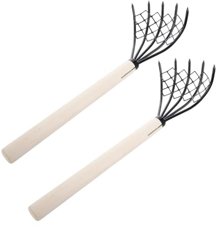 AKOOSY 2 Piezas Rastrillo de Playa de Madera Púas con Malla Mango Ergonómico Antideslizante Herramienta Ligera para Almejas y Mariscos