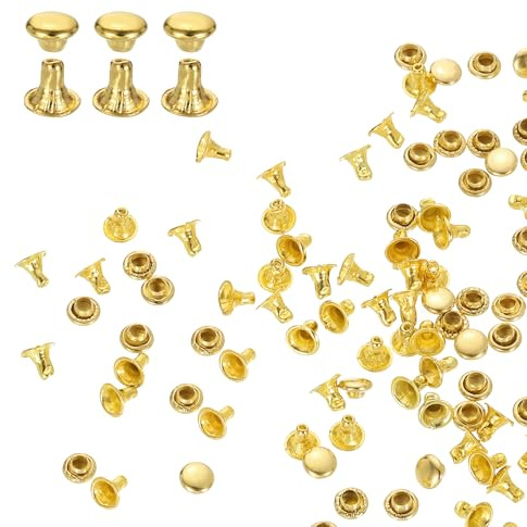 QUARKZMAN 100 Set Rivetti a Vite Testa Singola 4mm Borchie per Pelle Oro | Acciaio al Carbonio, Rivetto per Cuoio Chicago Metallo Rotonda Tubolari, Per Tessuti Borse Scarpe Riparazioni Decorazioni