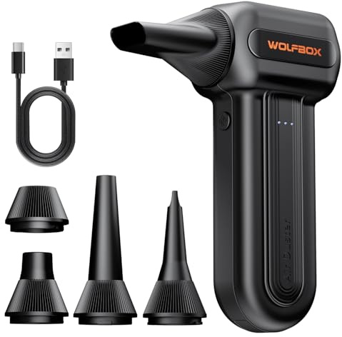 WOLFBOX MF60 110,000 RPM wireless blower with 3 adjustable speeds and fast charging Ideal for cleaning home, automotive and equipment such as PC keyboards.