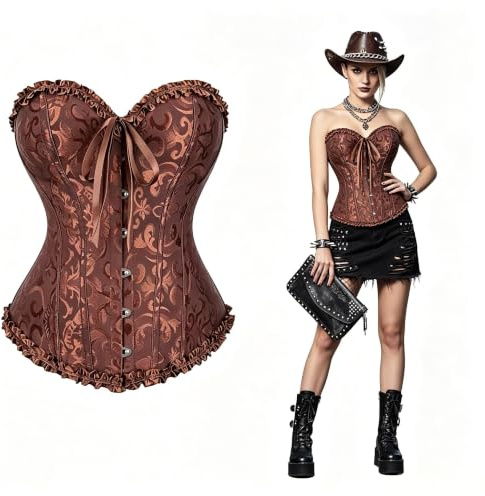 SilverChry Corset Femme, Broderie Bustier Classique, Sexy Steampunk Gothique Bustier Top,Corsage Ventre Plat Corset Top
