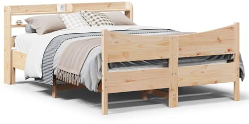 THOYTOUI Massivholzbett mit Kopfteil 140x200 cm Kiefernholz für erholsamen Schlaf im Schlafzimmer