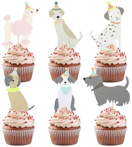 24 Stück Hund Cupcake Topper,Süß Lustige Hund Tortendeko Geburtstag,Geburtstagsdeko mit Stab,Cupcake Party Deko,für Hunde Welpen Motto Party,Geburtstag,Partyzubehör