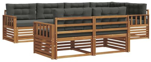 vidaXL Outdoor-Sofagarnitur mit Kissen 7 pcs Natur und Anthrazit, Balkonsofa, modernes Eckmöbel, robuster Lounge, Terrassen-Sitzgruppe, bequemer Gartenstuhl