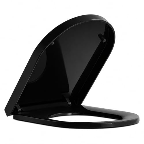 TOREOKO Toilettendeckel D-Form Schwarz 46,5x36cm, WC Sitz Eckig Modern mit Verstellbaren Scharnieren, Klodeckel Schnellverschluss Demontage, Klobrille Toilettensitz für Moderne Toiletten