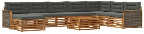 vidaXL Outdoor-Sofagarnitur mit Kissen 9 pcs Natur und Anthrazit, Gartenmöbel, modernes Outdoor-Sofa-Set, Akazienholz, modulares Sofa, ideal für Pool und Terrasse