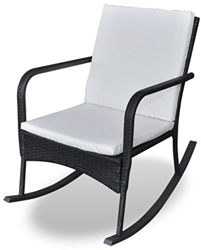 Festnight Ergonomisch Gartenstuhl Gartensessel Garten Stühle Schaukelstuhl aus Polyrattan für Wohnzimmer Terrasse oder Garten -Schwarz