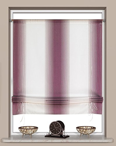 Bändchen Raffrollo 2287 mit Tunneldurchzug BxH 80/100x135cm | Gardine in violett/weiß (BxH 100x135cm)