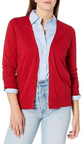Amazon Essentials Pull Cardigan Léger Femme, Rouge, 6XL Grande taille