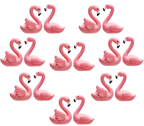 Boao 16 Stück Mini Flamingo Miniaturfiguren Garten Miniatur Mooslandschaft DIY Ornament Zubehör (2 Stile), Kuchen, Mikro-Landschaft, Auto, Heimdekoration