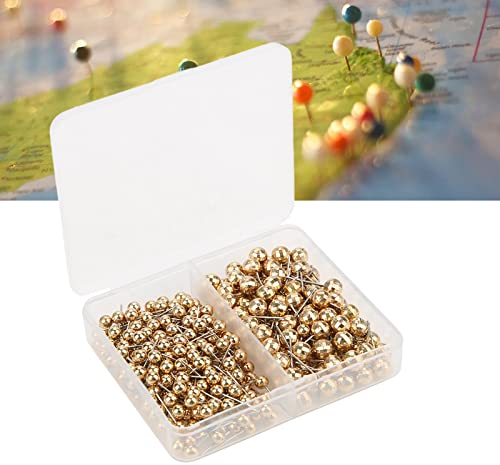 Zetiling Stecknadeln, runde Perle, gerader Kopf Stecknadeln, runder Kopf mit rostfreien Spitzen-Schneidnadeln in einem Behälter, der für Korkbretter geeignet ist(Gold)