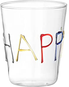 KASANOVA Bicchiere scritta Happy in vetro borosilicato, da 380 ml multicolore