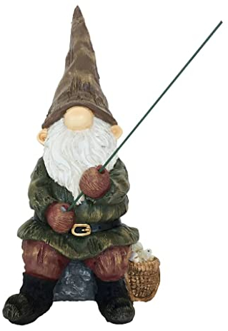TRUE TO NATURE Nain de Jardin avec Canne à pêche en résine 25 cm