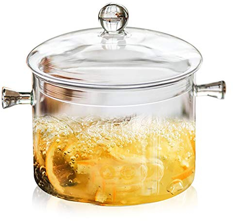Jucoan 1.5L/50oz Glass Saucepan with Lid, Heat Resistant Glass Stovetop Cooking Pot with Lids for Pasta Noodle, Soup, Milk