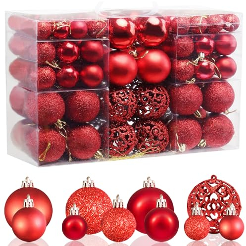 ZFYQ 100Pcs Palle di Natale, Set di Palline Decorative da Appendere per Decorazioni Natalizie per L'albero, Rosso