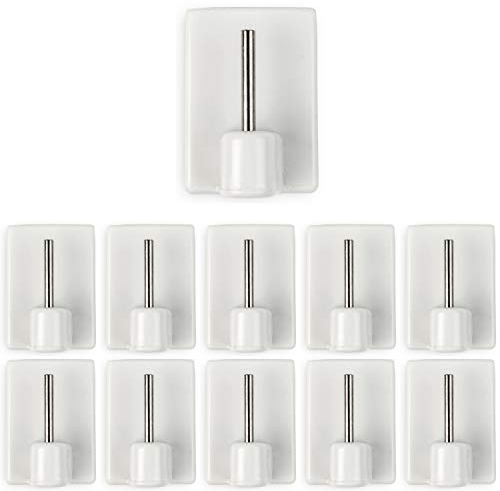Gancio autoadesivo per bastone, 10 x Bianco, misura 24 x 16.5 mm, ganci per tenda, ganci per zanzariere, gancio adesivo per tende a finestra, aggancio per bastoni su finestre in PVC, curtain hooks