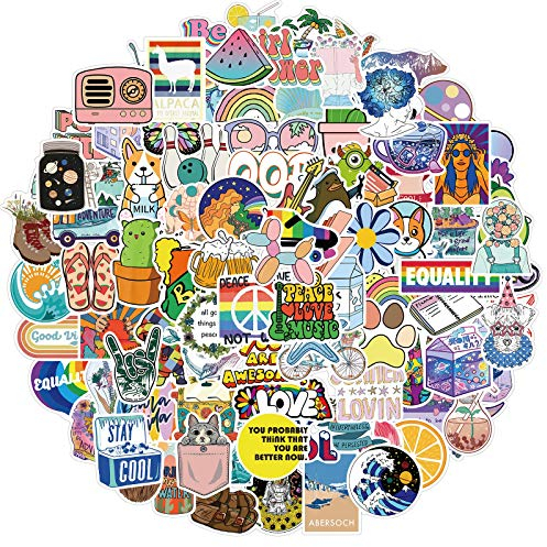 RGBEE Aesthetic Sticker Set 100 Stücke, Wasserfeste Vintage Vsco Girl Sticker Klein Vinyl Graffiti Aufkleber für Laptop MacBook Koffer Helm Motorrad Skateboard Auto Fahrrad VSCO Tumblr Sticker